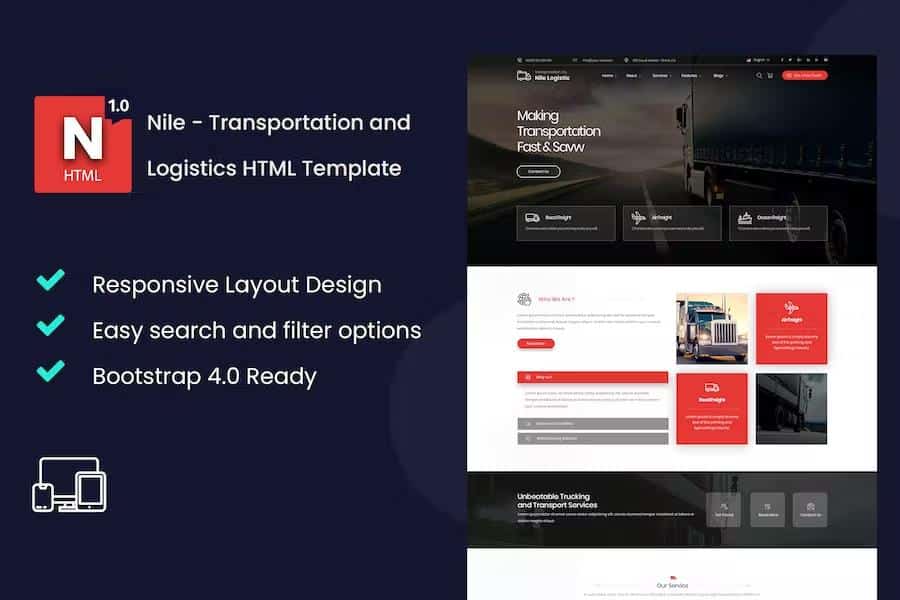Preview image for Nile - Transportation and Logistics HTML Template