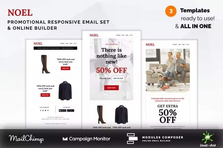 Noel - Promotional Email Templates Set with Online Builder