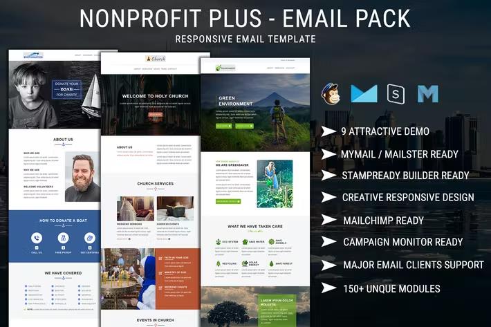 Nonprofit Plus - Email Pack With Online StampReady & Mailchimp Editors