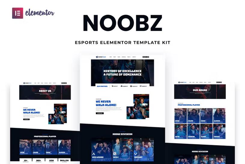 Noobz - E-sports Elementor Template Kit listing image