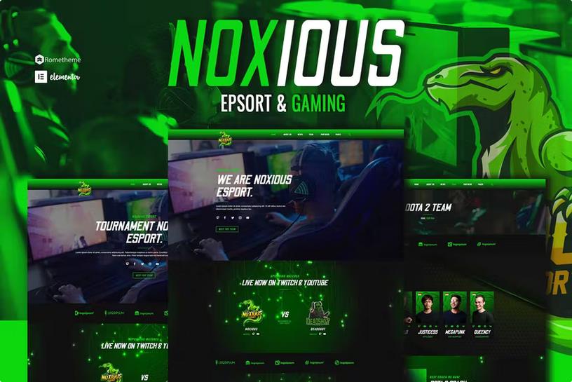 Noxious - Esport & Gaming Elementor Template kit