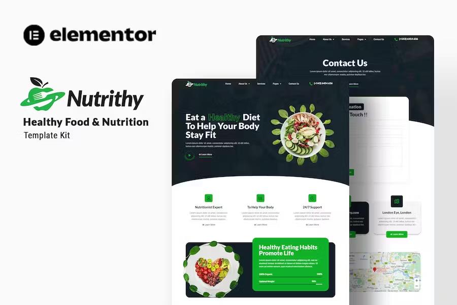 Nutrithy - Healthy Food & Nutrition Elementor Template Kit listing image