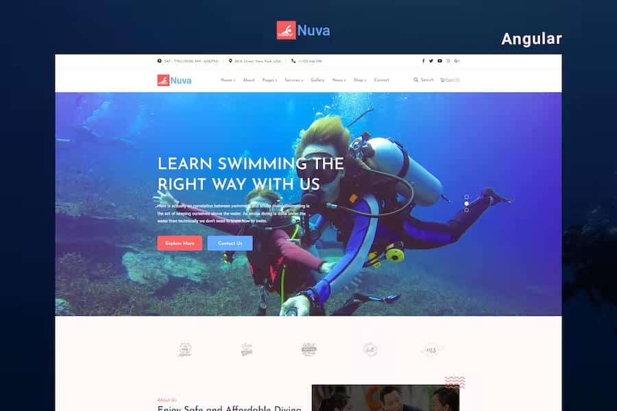Nuva - Diving & Swimming School Angular 14 Template