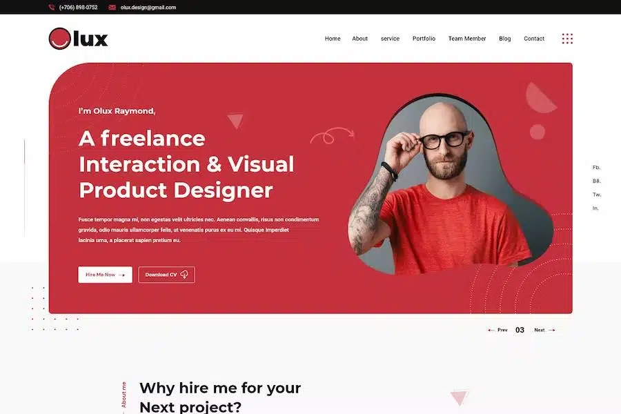 Olux - Creative Personal CV Resume Portfolio HTML Template