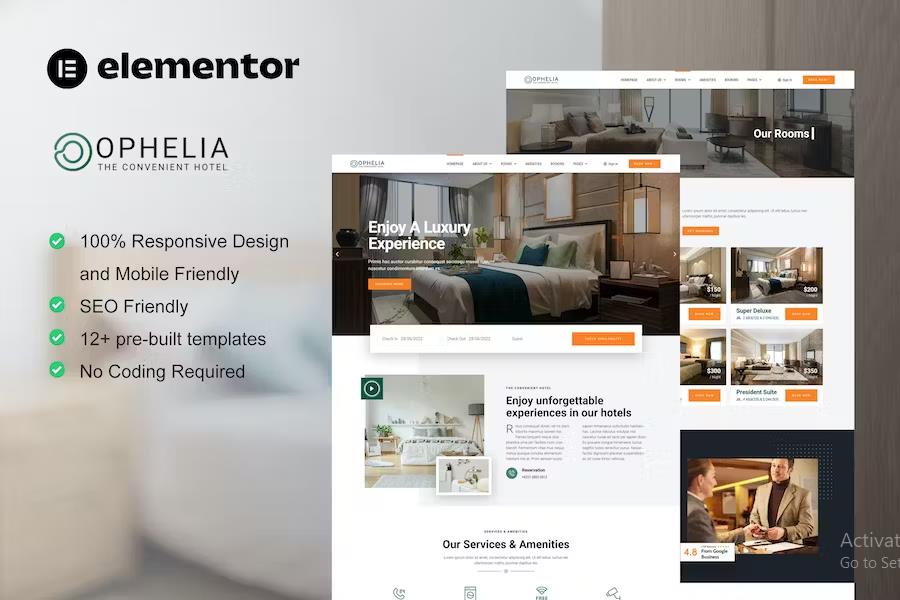 Ophelia - Hotel & Resort Elementor Template Kit product preview