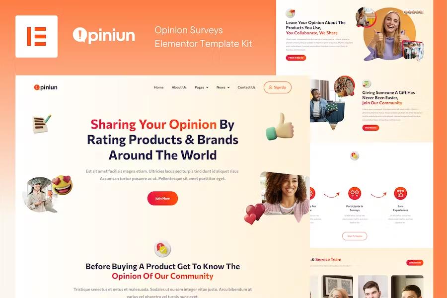 Product preview supplied for Opiniun - Opinion Surveys Elementor Template Kit