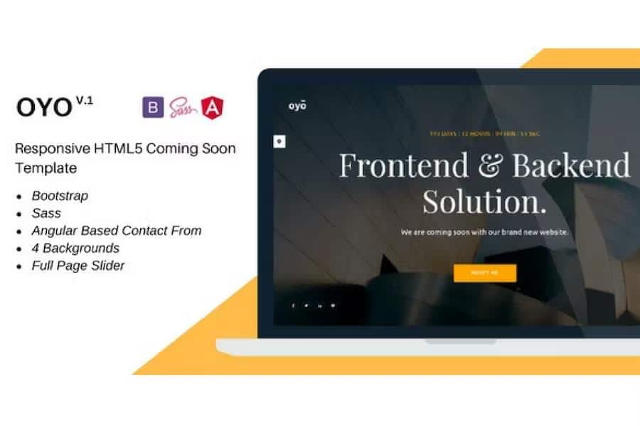 Product preview supplied for Oyo - Responsive HTML5 Coming Soon Template