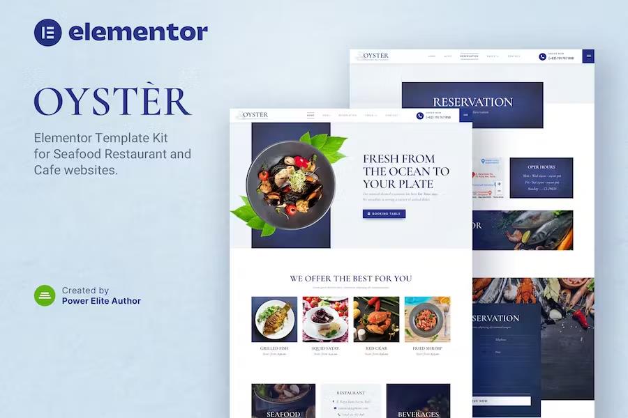 Oyster – Seafood Restaurant & Cafe Elementor Template Kit product preview