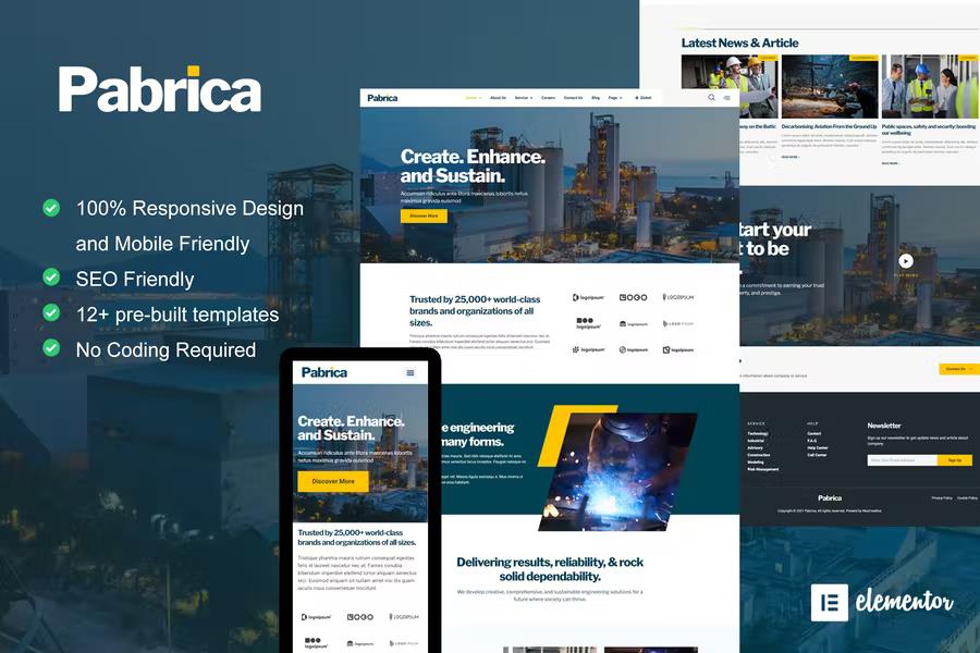 Product preview supplied for Pabrica - Engineering & Industrial Service Elementor Template Kit