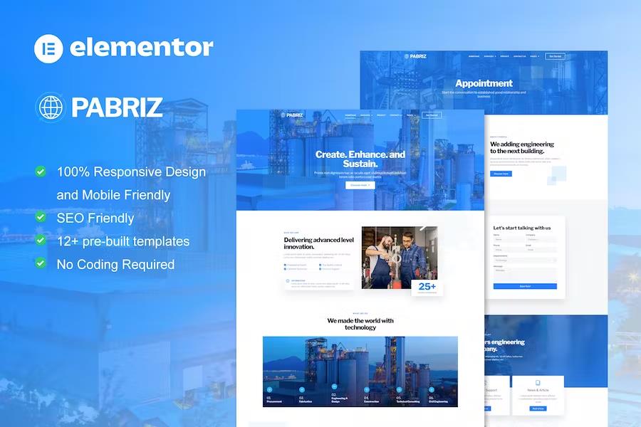 Pabriz - Engineering & Industrial Service Elementor Template Kit product preview