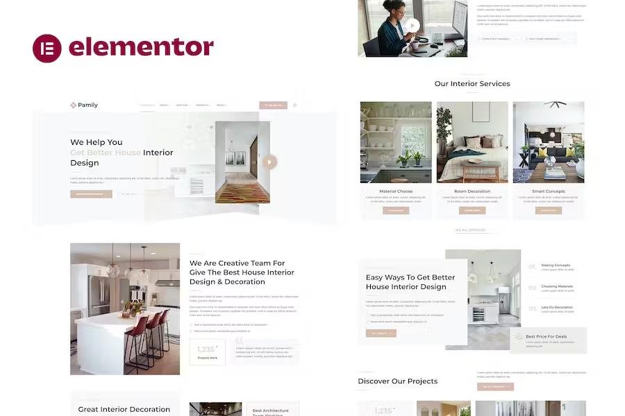 Pamily - House Interior Design Elementor Template Kit product preview