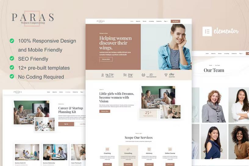 Product preview supplied for Paras -  Business Coach for Women Elementor Template Kit