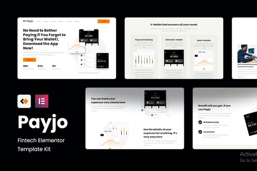 Product preview supplied for Payjo - Fintech Elementor Template Kit