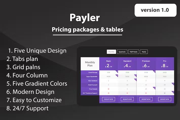 Preview image for Payler - HTML Pricing Packages & Tables