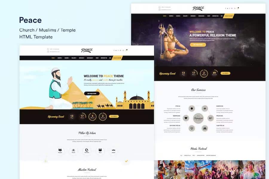 Product preview supplied for Peace - Church   Muslims   Temple HTML Template