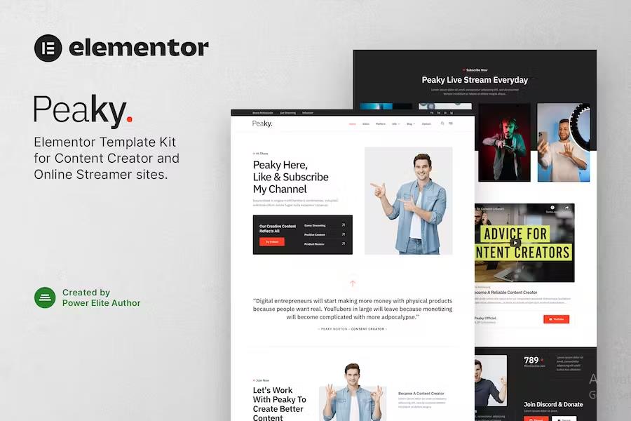 Peaky – Content Creator & Online Streamer Elementor Template Kit product preview