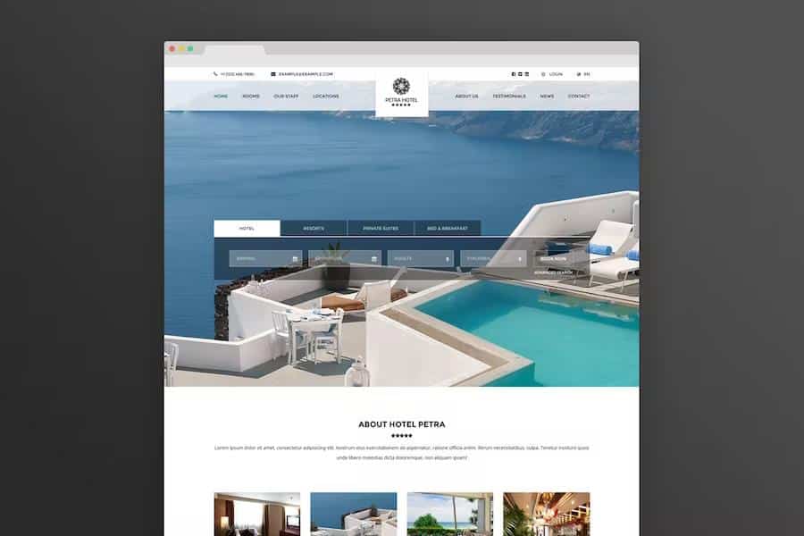 Product preview supplied for Petra - Hotel, Resort, Bed & Breakfast HTML Template