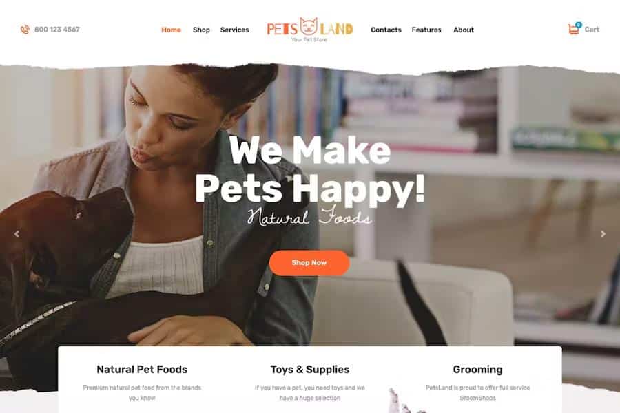 Pets Land - Domestic Animals Shop & Veterinary WordPress Theme