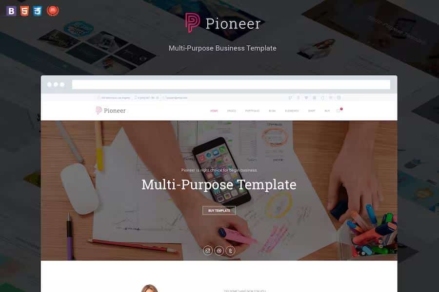 Pioneer - Multi-Purpose HTML 5   CSS 3 Corporate Template