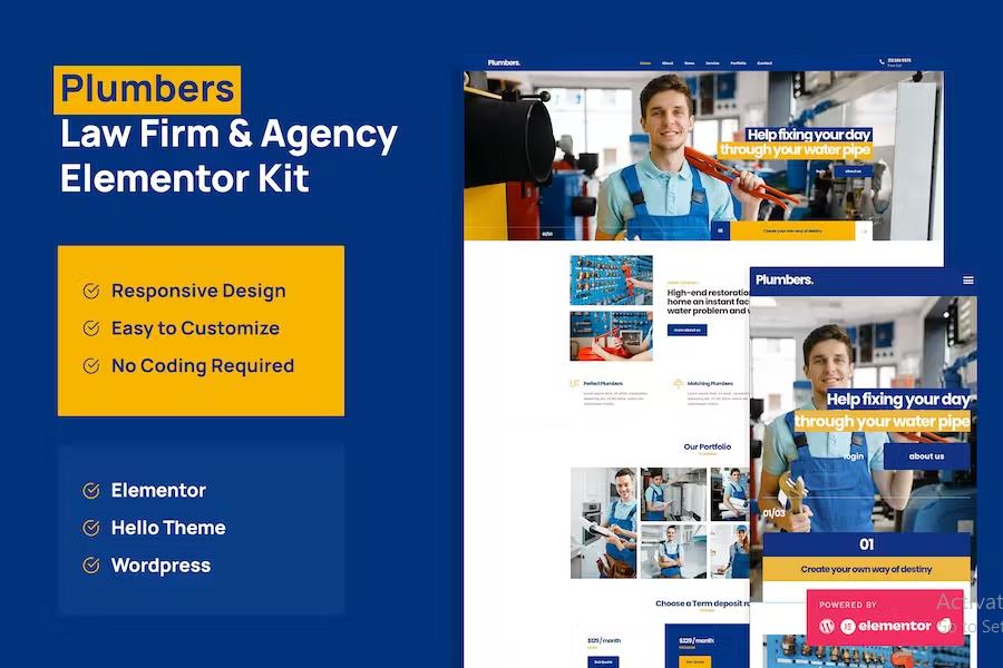 Plumber - Company & Business Elementor Pro Template Kit listing image