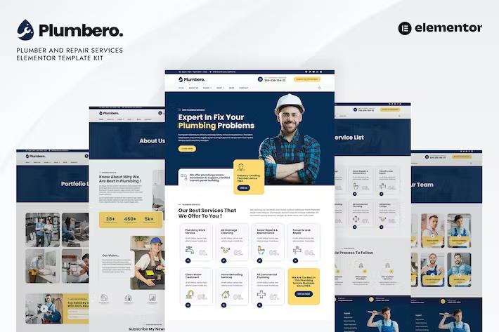 Plumbero - Plumber & Repair Services Elementor Template Kit listing image