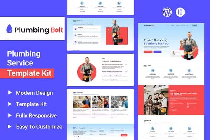 Plumbing Bolt - Plumbing Services Elementor Template Kit product preview