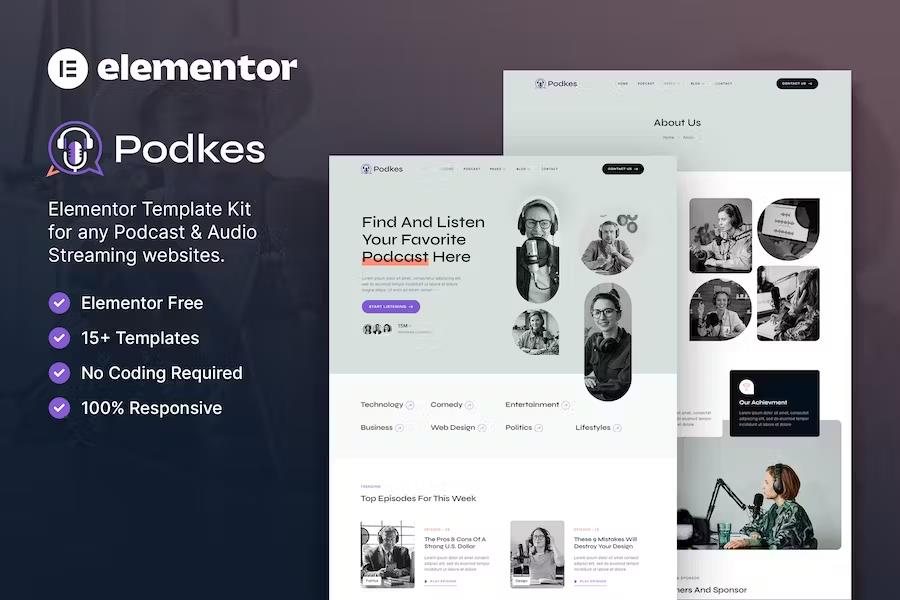 Podkes - Podcast & Audio Streaming Elementor Template Kit listing image