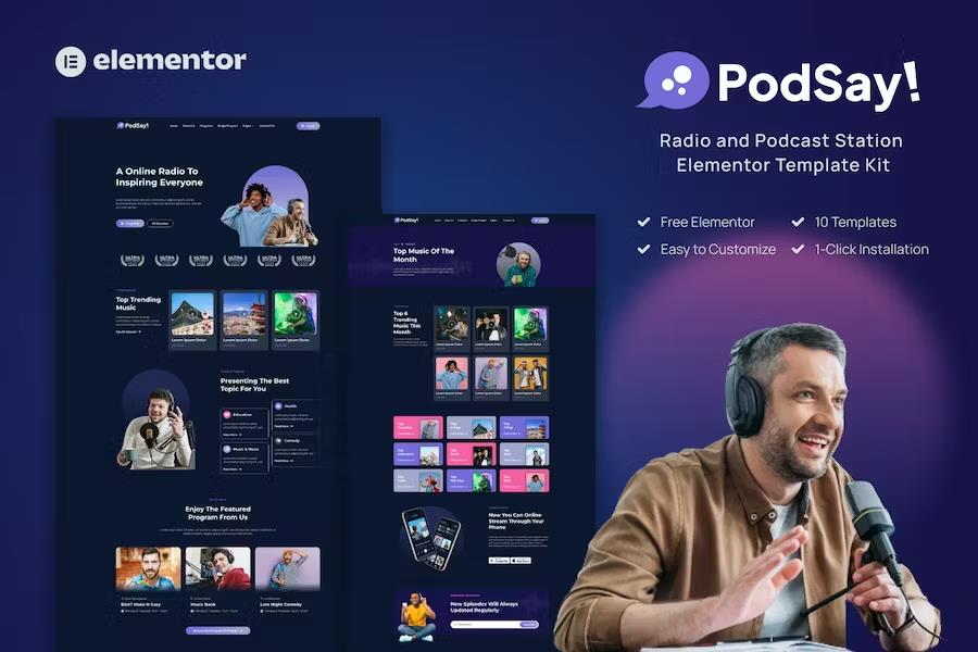 PodSay - Radio & Podcast Station Elementor Template Kit product preview