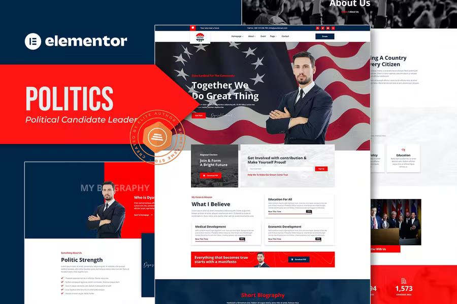 Politics - Political Candidate Leader Elementor Template Kit listing image