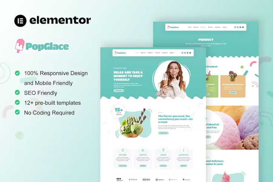 Preview image for PopGlace - Ice Cream Shop Elementor Template Kit