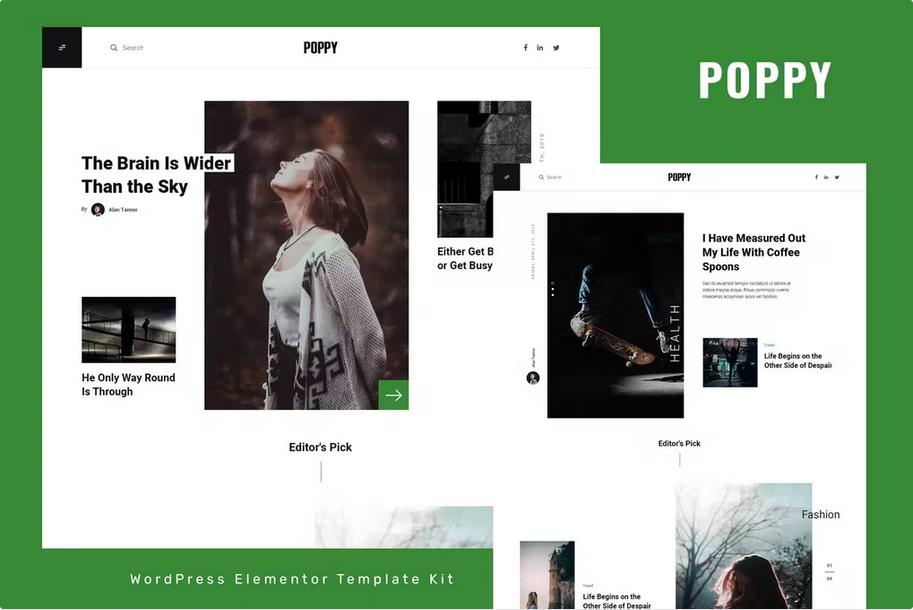 Poppy - Blog & Magazine Elementor Template Kit