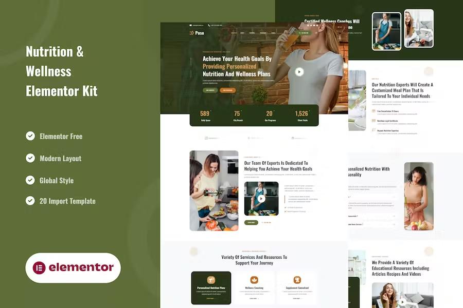 Preview image for Poso - Personalized Nutrition & Wellness Elementor Template Kit
