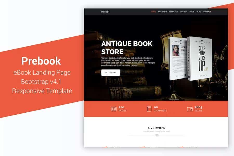 Prebook - eBook Landing Page Responsive Bootstrap 4 Template