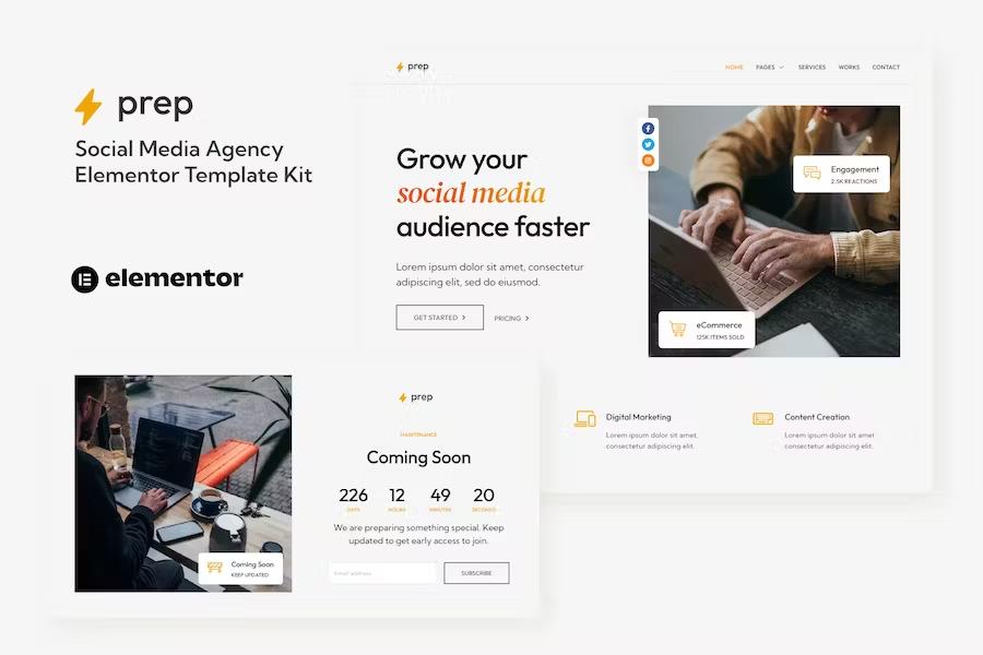 Prep - Social Media Agency Elementor Template Kit product preview
