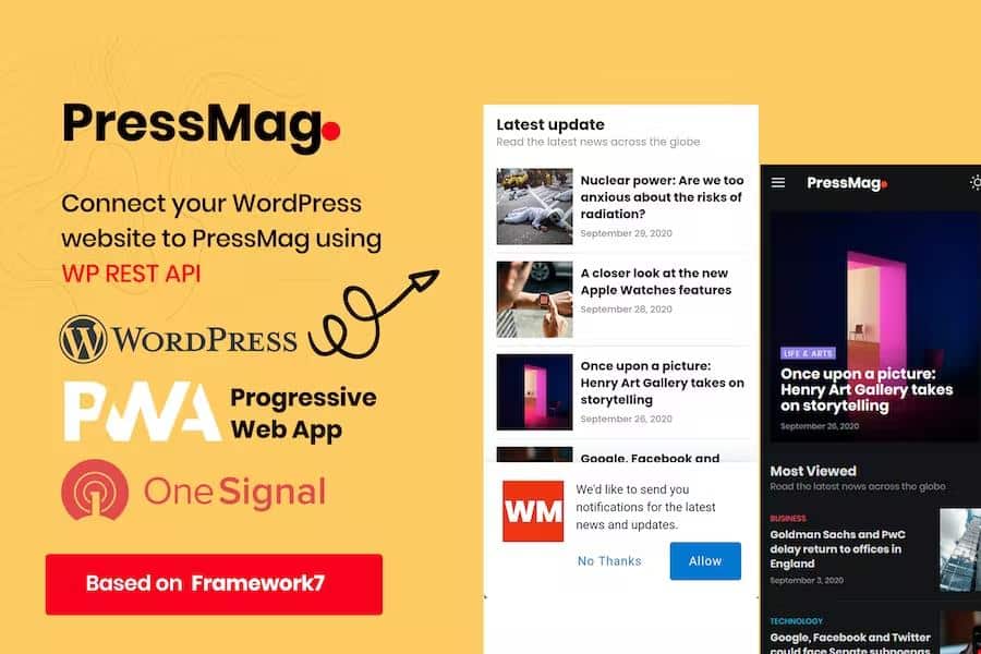 Product preview supplied for PressMag - News & Magazine PWA Mobile Template