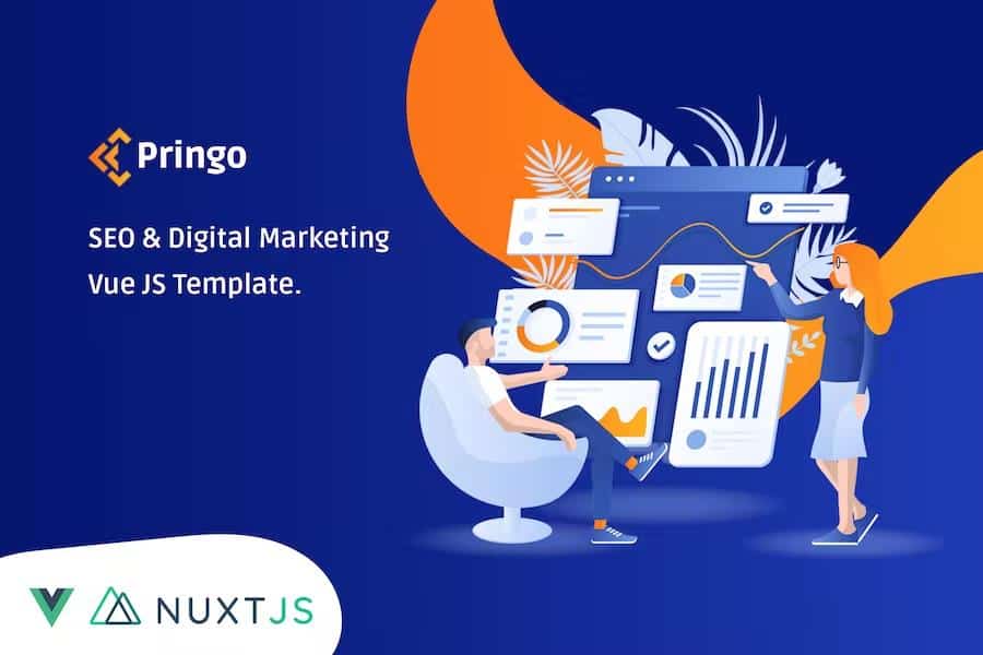 VueJS digital marketing template using Nuxt JS - Pringo product preview