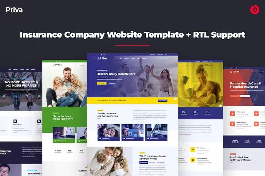 Priva - Insurance Company Website Template + RTL Support
