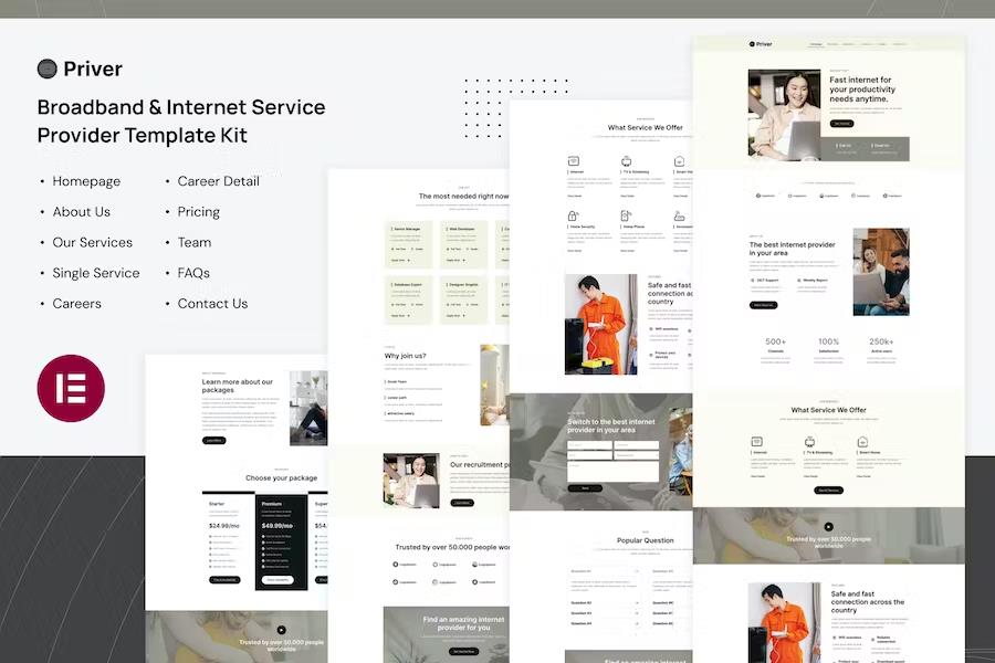 Product preview supplied for Priver - Broadband & Internet Service Provider Elementor Pro Template Kit