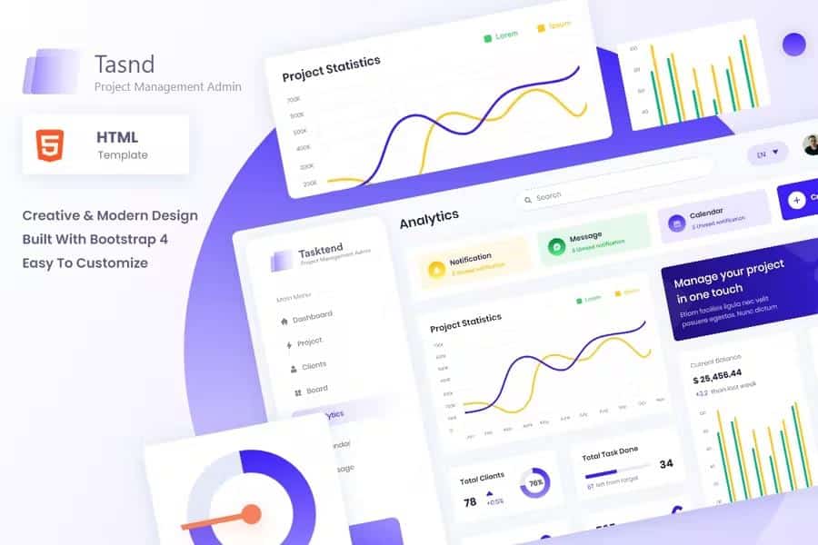 Product preview supplied for Protend - Project Management Admin Dashboard HTML Template