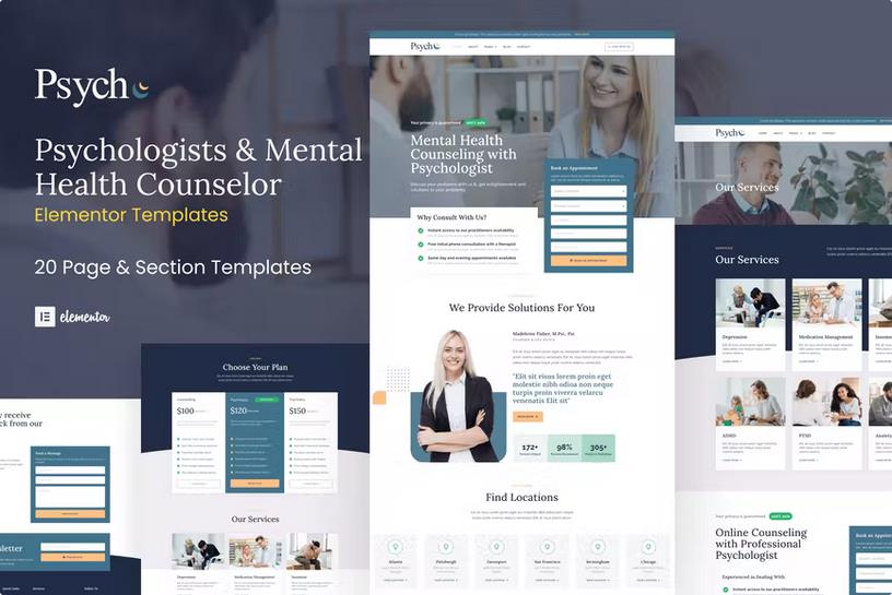 Preview image for Psych - Mental Health Counselor Elementor Template Kit