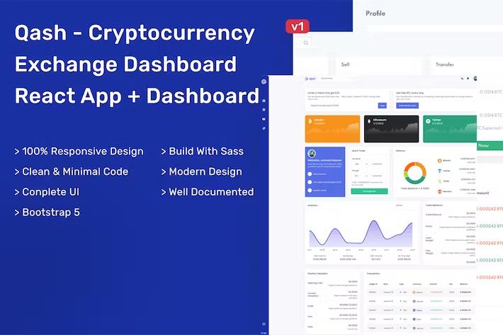 Product preview supplied for Qash - Cryptocurrency Exchange Dashboard React App