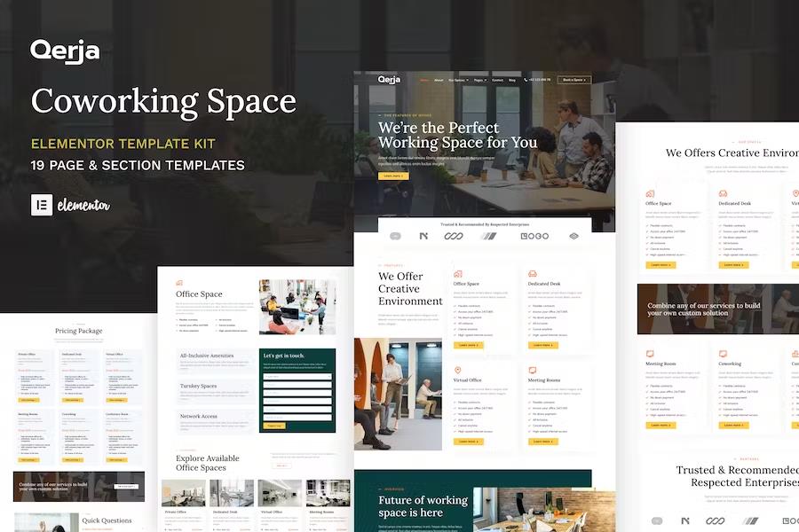 Qerja - Coworking Space WordPress Elementor Template Kit product preview