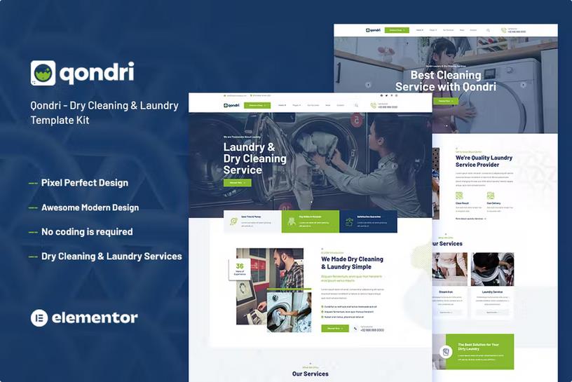 Qondri - Dry Cleaning & Laundry Elementor Template Kit