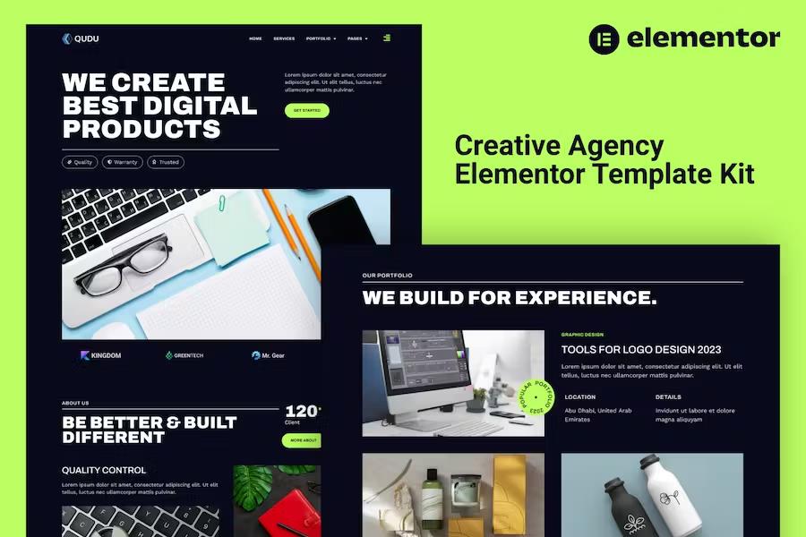 Product preview supplied for Qudu - Creative Agency Elementor Pro Template Kit