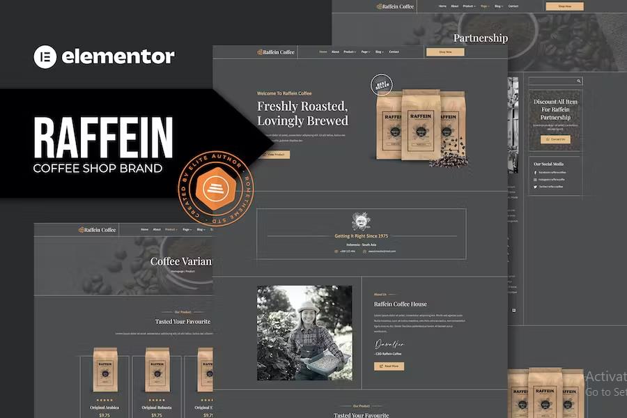 Raffein - Coffee Shop Brand Elementor Template Kit listing image