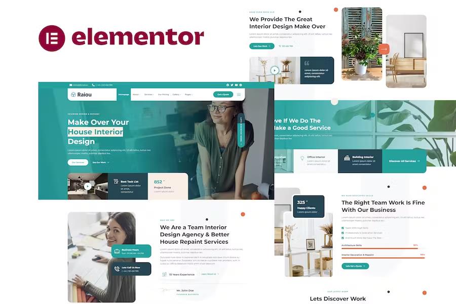 Raiou - Home Interior Design Elementor Template Kit listing image