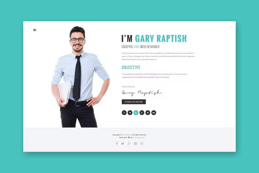 Product preview supplied for Raptish - Premium vCard Resume HTML Template