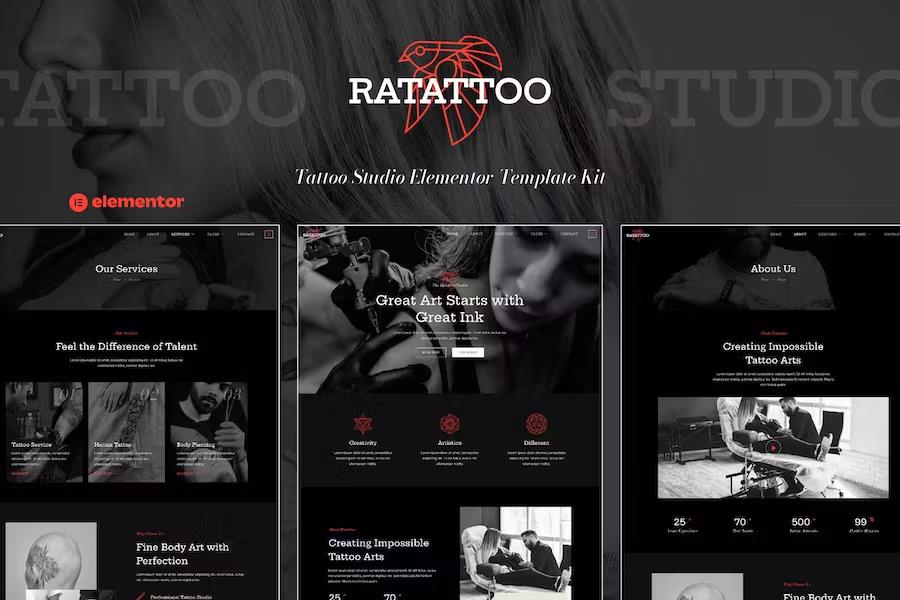 Product preview supplied for Ratattoo - Tattoo Studio Elementor Template Kit