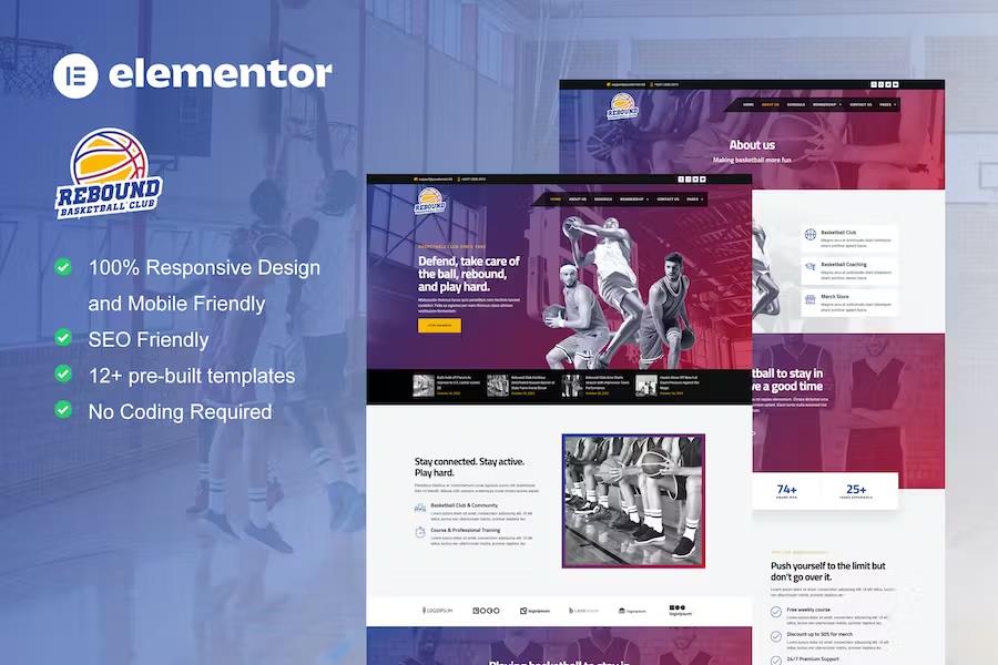 Rebound - Basketball Team & Sport Club Elementor Template Kit product preview