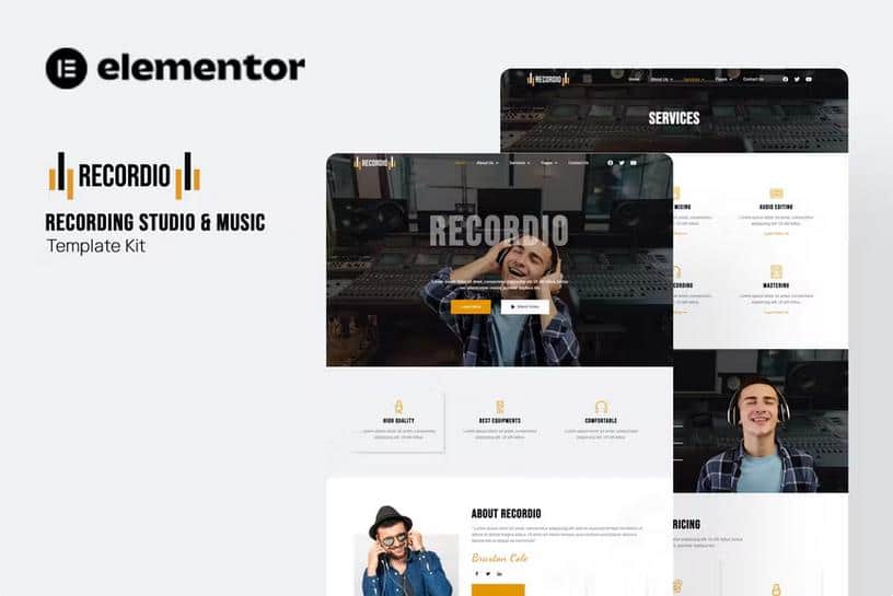 Product preview supplied for Recordio - Recording Studio Elementor Template Kit